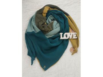 XXL Tuch Musselin petrol/senfgelb/mint/khaki