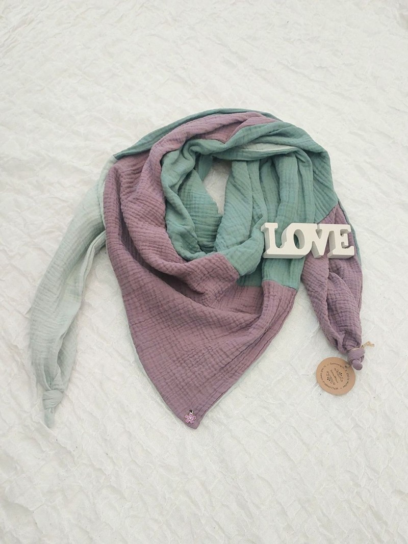 XXL Tuch Musselin lila/minthell/mintdunkel