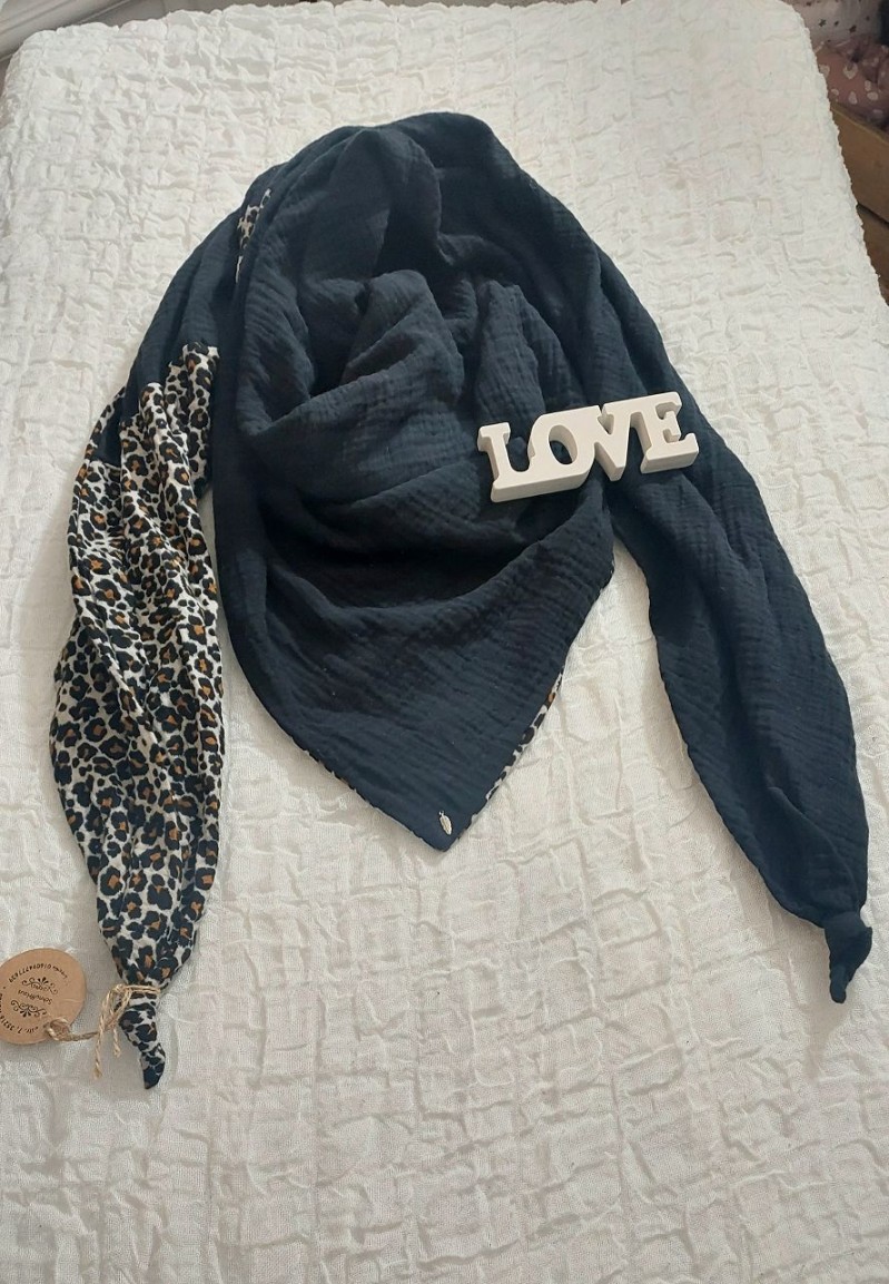 XXL Tuch Musselin leo mit schwarz