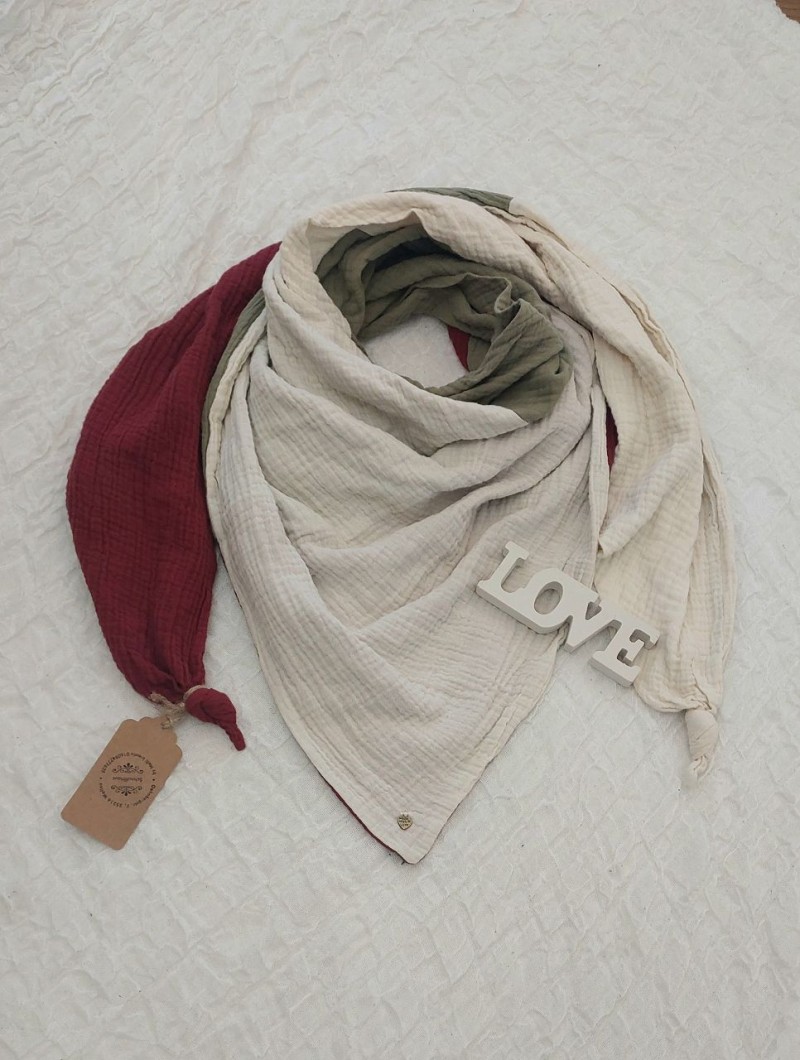 XXL Tuch Musselin rot/khaki/beige